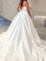 Show-stopping A-Line Straight Pleated Cathedral Train Satin Corset Wedding Dress