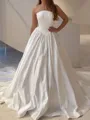 Mesmerizing A-Line Straight Pleated Cathedral Train Satin Corset Wedding Dress