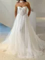 Unforgettable A-Line Sweetheart Pleated Sweep Train Tulle Corset Wedding Dress