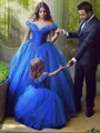 Ball-Gown Princess Off-the-Shoulder Sleeveless Floor-Length Whimsical Tulle Flower Girl Dress With Crystal
