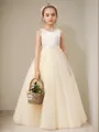 A-line Princess Scoop Joyful Sleeveless Floor-Length Tulle Flower Girl Dress
