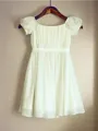 A-line Square Short Sleeves Tea-Length Chiffon Graceful Flower Girl Dress With Ruched