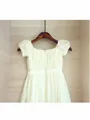 A-line Square Short Sleeves Tea-Length Chiffon Graceful Flower Girl Dress With Ruched