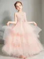 A-line Princess Scoop Sleeveless Floor-Length Celebratory Tulle Flower Girl Dress