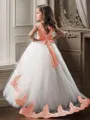 Ball-Gown Princess Scoop Sleeveless Floor-Length Tulle Petite Flower Girl Dress With Applique