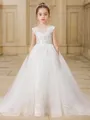 Ball-Gown Princess Scoop Sparkling Sleeveless Sweep Train Tulle Flower Girl Dress