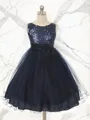 Delightful Ball-Gown Princess Jewel Sleeveless Tea-Length Sequins Flower Girl Dress With Hand-Made Flower