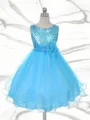 Delightful Ball-Gown Princess Jewel Sleeveless Tea-Length Sequins Flower Girl Dress With Hand-Made Flower
