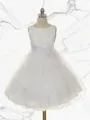 Delightful Ball-Gown Princess Jewel Sleeveless Tea-Length Sequins Flower Girl Dress With Hand-Made Flower
