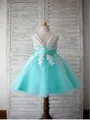 Ball-Gown Princess Scoop Sleeveless Knee-Length Lovely Tulle Flower Girl Dress With Bowknot