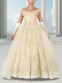 Ball-Gown Princess Off-the-Shoulder Sleeveless Floor-Length Tulle Enchanting Flower Girl Dress With Applique