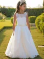 Joyful A-line Scoop Sleeveless Floor-Length Lace Flower Girl Dress With Sash