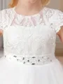Ball-Gown Princess Scoop Short Sleeves Floor-Length Tulle Delightful Flower Girl Dress