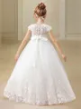 Ball-Gown Princess Scoop Short Sleeves Floor-Length Tulle Delightful Flower Girl Dress
