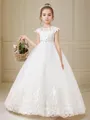 Ball-Gown Princess Scoop Short Sleeves Floor-Length Tulle Delightful Flower Girl Dress