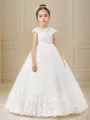 Ball-Gown Princess Scoop Short Sleeves Floor-Length Tulle Delightful Flower Girl Dress