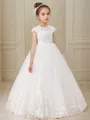 Ball-Gown Princess Scoop Short Sleeves Floor-Length Tulle Delightful Flower Girl Dress