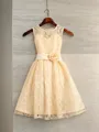 A-line Scoop Sleeveless Tea-Length Dainty Lace Flower Girl Dress