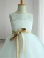 Fairy-tale A-line Princess Scoop Sleeveless Ankle-Length Tulle Flower Girl Dress With Sash