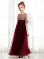 Whimsical A-line Princess Scoop 1/2 Sleeves Ankle-Length Tulle Flower Girl Dress