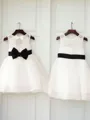 A-line Princess Scoop Sleeveless Petite Knee-Length Tulle Flower Girl Dress With Bowknot