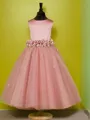A-line Princess Celebratory Scoop Sleeveless Tea-Length Tulle Flower Girl Dress With Bowknot