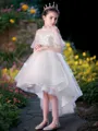 A-line Princess Scoop Short Sleeves Asymmetrical Graceful Tulle Flower Girl Dress