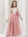 A-line Princess Spaghetti Straps Petite Sleeveless Floor-Length Tulle Flower Girl Dress