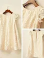 A-line Scoop Short Sleeves Delightful Tea-Length Lace Flower Girl Dress