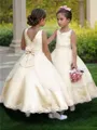 Ball-Gown Scoop Sleeveless Ankle-Length Sweet Satin Flower Girl Dress With Bowknot