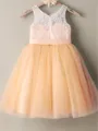 A-line Princess Scoop Sleeveless Graceful Tea-Length Tulle Flower Girl Dress With Sash