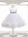 Ball-Gown Princess Petite Scoop Sleeveless Tea-Length Tulle Flower Girl Dress