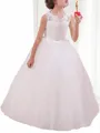 Ball-Gown Princess Charming Jewel Sleeveless Floor-Length Tulle Flower Girl Dress With Applique