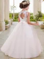 Ball-Gown Princess Charming Jewel Sleeveless Floor-Length Tulle Flower Girl Dress With Applique