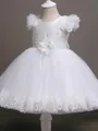 Ball-Gown Princess Scoop Short Sleeves Sweet Tea-Length Tulle Flower Girl Dress