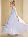 A-line Scoop 3/4 Sleeves Ankle-Length Angelic Satin Flower Girl Dress
