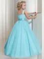 Ball-Gown Princess Straps Sleeveless Floor-Length Tulle Lovely Flower Girl Dress With Crystal