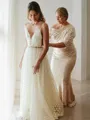 Sheath/Column Scoop 1/2 Sleeves Floor-Length Classy Sequins Mother of the Bride Dress