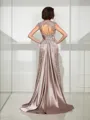 Chic A-line High Neck Sleeveless Court Train Silk like Satin Mother of the Bride Dress