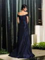 Trumpet/Mermaid Off-the-Shoulder Timeless Short Sleeves Sweep Train Taffeta Mother of the Bride Dress