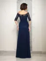 A-line Off-the-Shoulder 1/2 Sleeves Glamorous Floor-Length Chiffon Mother of the Bride Dress With Beading