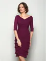 Sheath/Column V-Neck 1/2 Sleeves Knee-Length Chiffon Radiant Mother of the Bride Dress
