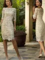 Resplendent Sheath/Column Off-the-Shoulder 3/4 Sleeves Knee-Length Lace Mother of the Bride Dress