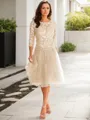 A-line Scoop 3/4 Sleeves Knee-Length Polished Tulle Mother of the Bride Dress