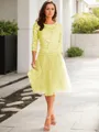A-line Scoop 3/4 Sleeves Knee-Length Polished Tulle Mother of the Bride Dress