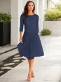 A-line Scoop 3/4 Sleeves Knee-Length Polished Tulle Mother of the Bride Dress