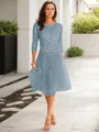 A-line Scoop 3/4 Sleeves Knee-Length Polished Tulle Mother of the Bride Dress