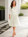 A-line Scoop 3/4 Sleeves Knee-Length Polished Tulle Mother of the Bride Dress