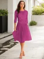 A-line Scoop 3/4 Sleeves Knee-Length Polished Tulle Mother of the Bride Dress