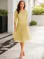 A-line Scoop 3/4 Sleeves Knee-Length Polished Tulle Mother of the Bride Dress